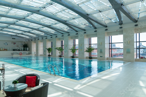 Luxury indoor swimming pool, part of luxury hotel.