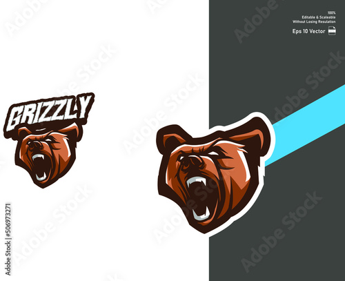 The grizzly bear mascot for esport and sport logo isolated in white background Premium Vector.