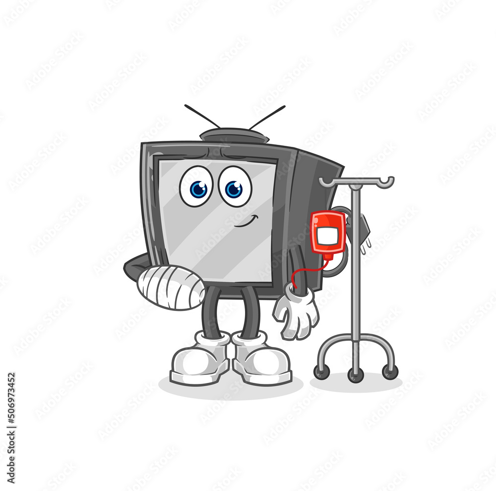 Naklejka premium old tv sick in IV illustration. character vector