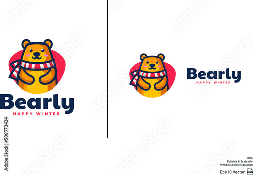 Cartoon Cool Polar Bear Mascot Logo isolated in white background.