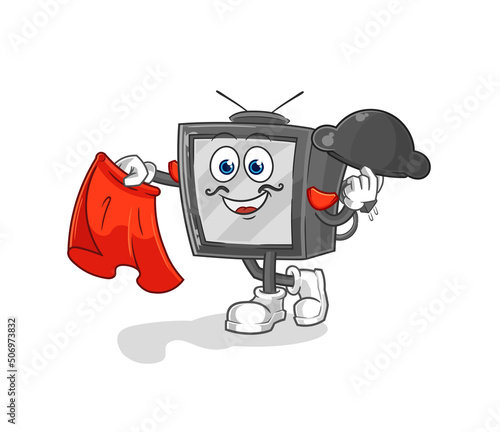 old tv matador with red cloth illustration. character vector