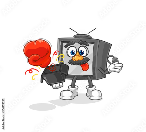 old tv prank glove in the box. cartoon mascot