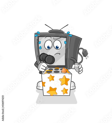 old tv play whack a mole mascot. cartoon vector