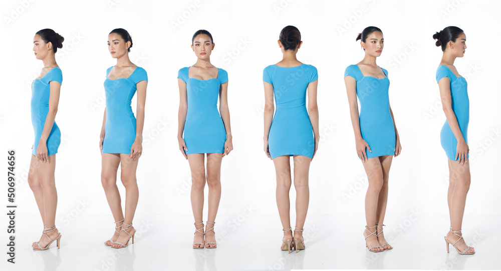 Obraz premium Working woman Full length Figure snap of 20s Asian Woman black hair blue dress and shoes