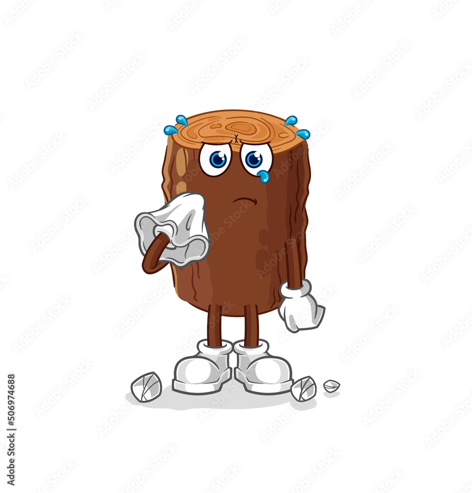 log cry with a tissue. cartoon mascot vector log cry with a tissue. cartoon mascot vector