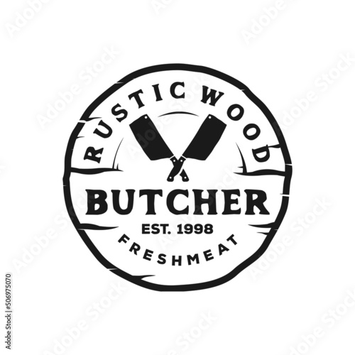 Vintage Retro Butcher shop label logo design template illustration