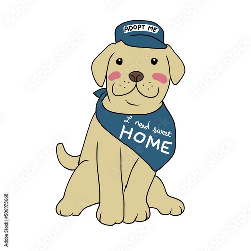 Labrador puppy want to adopt and need sweet home cartoon vector illustration