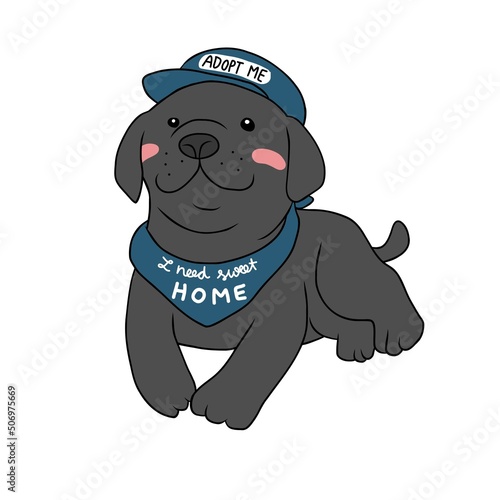 Labrador puppy want to adopt and need sweet home cartoon vector illustration