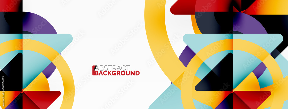 Obraz premium Creative geometric wallpaper. Minimal abstract background. Triangles and circles composition vector illustration for wallpaper banner background or landing page
