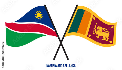 Namibia and Sri Lanka Flags Crossed And Waving Flat Style. Official Proportion. Correct Colors.