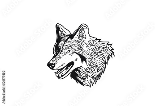 Wolf head in line art style design. Use it for logo, stump, poster or package design.