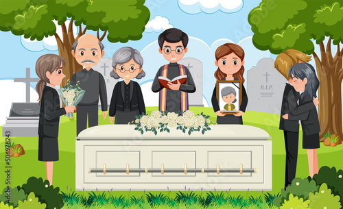 Sad people at funeral ceremony