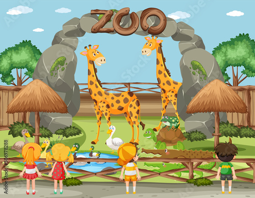 Happy children at the zoo