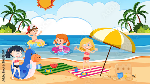 Children at the beach on summer holiday