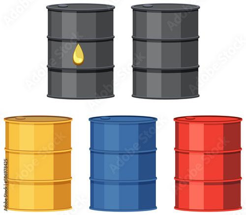 Set of different oil barrels