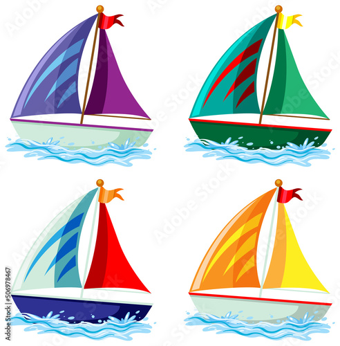 Set of sailboats in different colours