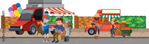 People playing instruments at flea market