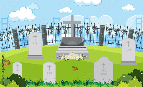 Scene of cemetery graveyard