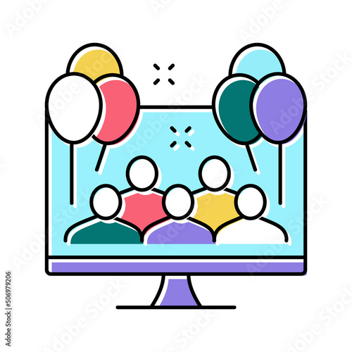 virtual kids party color icon vector illustration