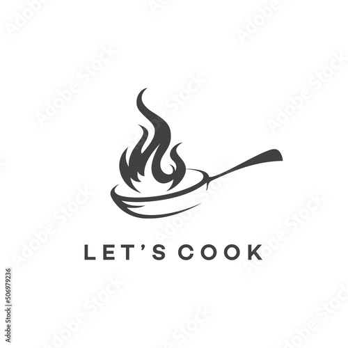 Fotografia, Obraz A simple yet playful sophisticated logo design displaying a pan with a fire where cooking