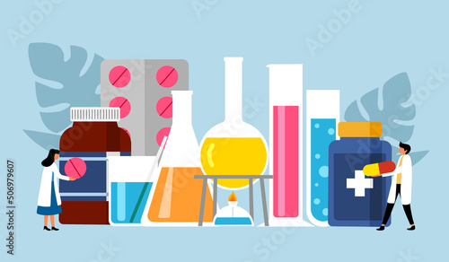 Medical pharmaceutical laboratory or drug manufacturing industry concept vector illustration.