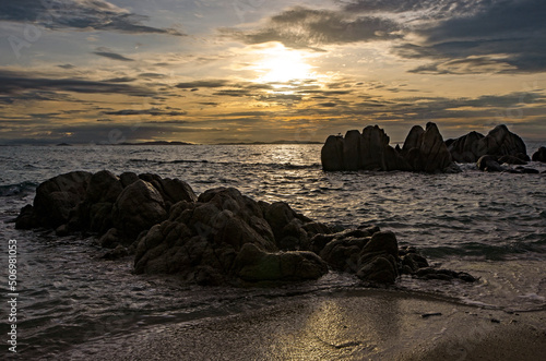 Beautiful rocks on the beach in morning light