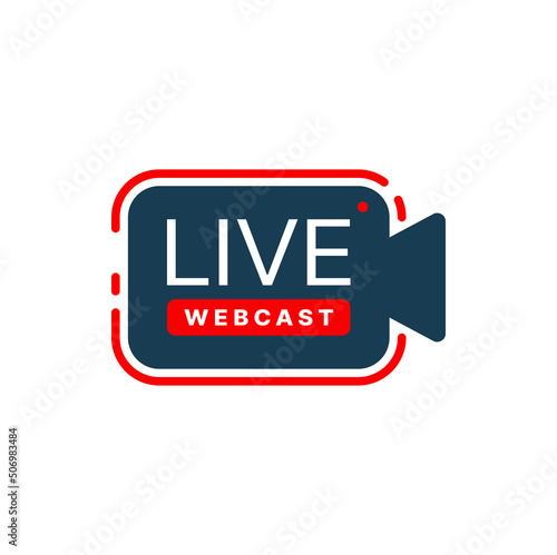 Live webcast icon with vector camera and red record button. Free webinar, online training and virtual workshop isolated sign of online education. Video course, seminar or lesson, internet conference
