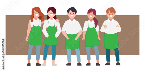 Staff people character teamwork in grocery in department store supermarket.