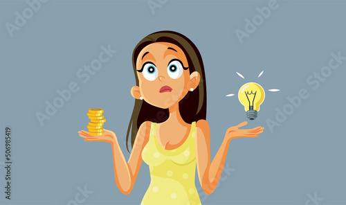 Stressed Woman Worried about Energy Bill Vector Cartoon Illustration