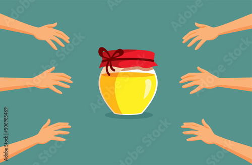 People Craving for a Jar of Honey Vector Cartoon Illustration