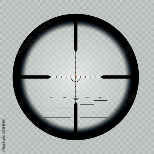 Military sniper scope, crosshair target and sight view of gun or rifle weapon aim, isolated vector. Sniper scope weapon viewfinder, military army shotgun crosshair reticle and optical target telescope