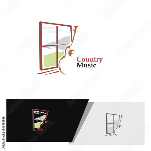 country music illustration of acoustic guitar by the window