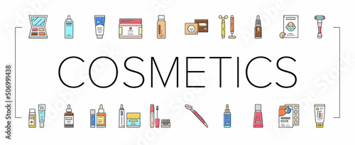 Cosmetics For Visage Skin Treat Icons Set Vector