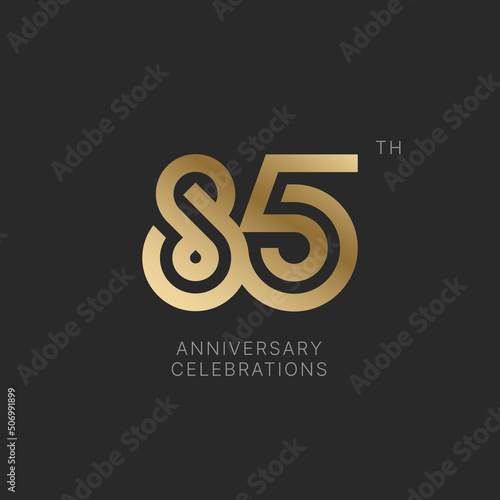 85 years anniversary logo design on black background for celebration event. 85th celebration emblem.