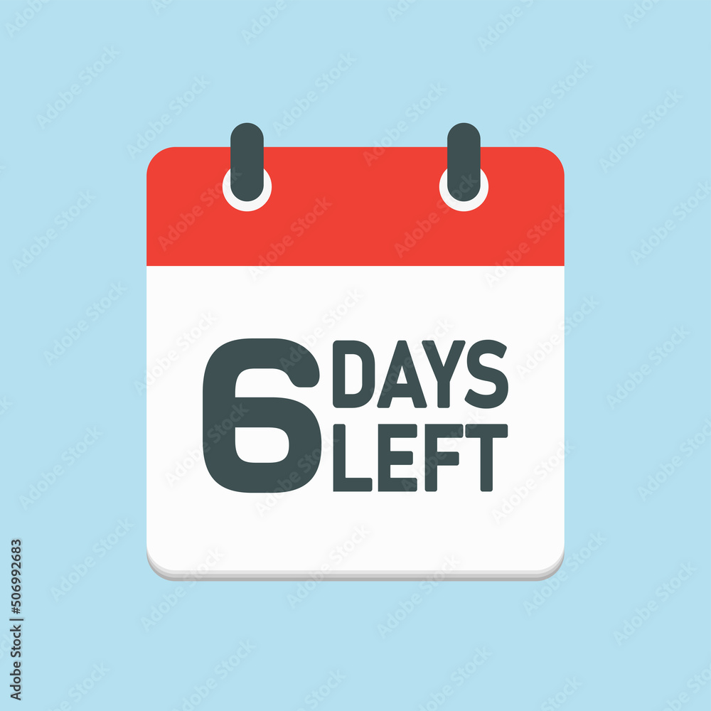 Countdown daily page calendar icon - 6 days left Countdown daily page calendar icon - 6 days left