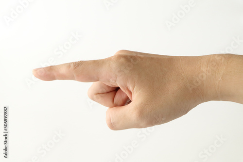 右手の指差しのポーズ（シンプル白背景）
