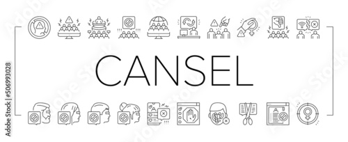 Cancel Culture And Discrimination Icons Set Vector