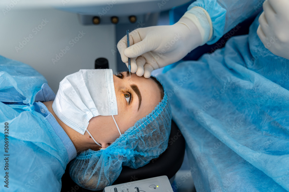 Fototapeta premium Eye corrective laser equipment. Modern eyesight correcting by laser.