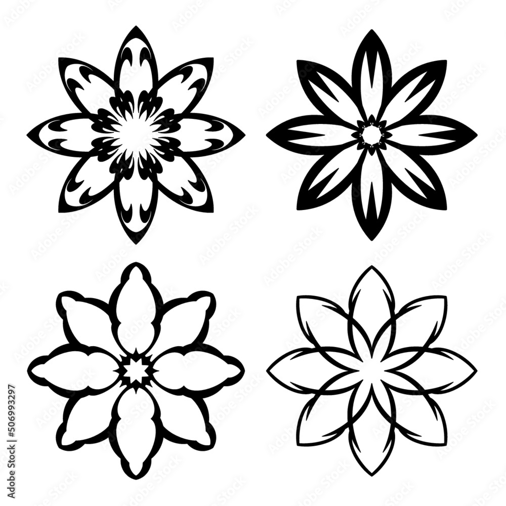 Ornamental mandala element art set of flowers