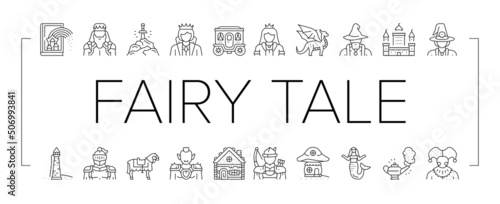 Fairy Tale Magical Story Book Icons Set Vector