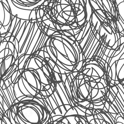 WHITE SEAMLESS VECTOR PATTERN WITH GRAY CARELESSLY DRAWN DOODLES