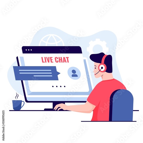 Live chat support illustration concept. Illustration for websites, landing pages, mobile applications, posters and banners. Trendy flat vector illustration