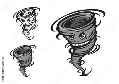 Cartoon tornado mascot, storm cyclone character, vector hurricane whirlwind. Sport club emblem or varsity team league and players mascot, tornado hurricane for basketball, soccer or hockey t-shirt