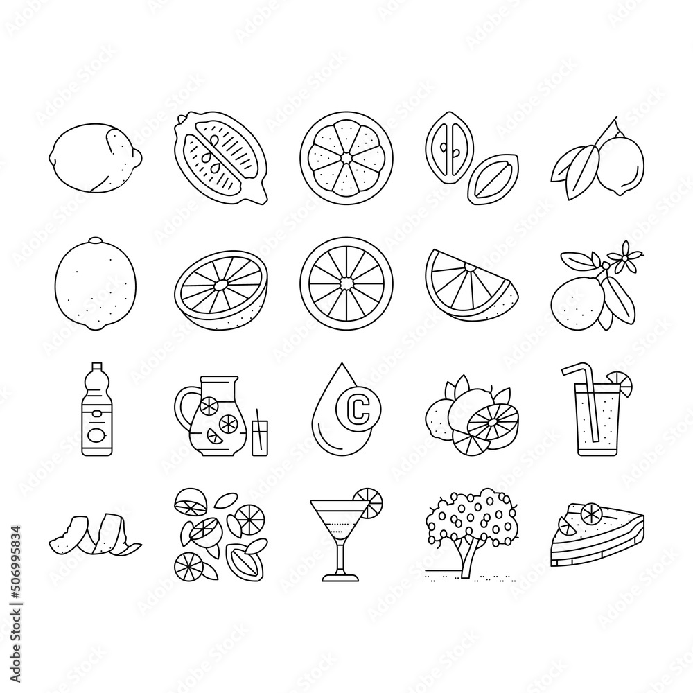 Lemon And Lime Vitamin Citrus Icons Set Vector Lemon And Lime Vitamin Citrus Icons Set Vector