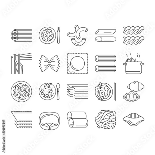 Pasta Delicious Food Meal Cooking Icons Set Vector