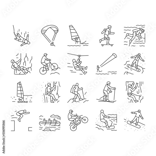 Extreme Sport Sportsman Activity Icons Set Vector