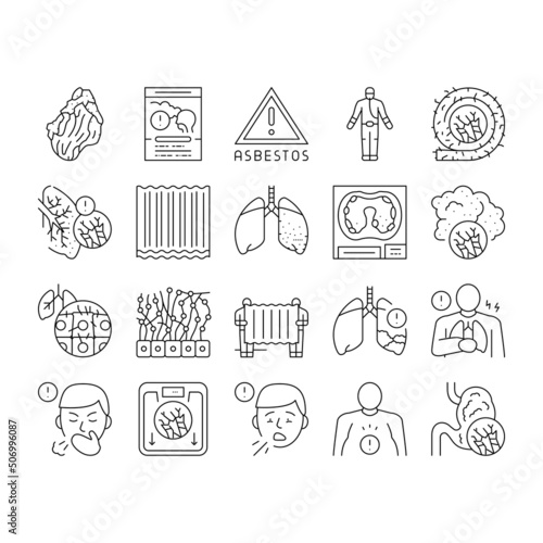 Asbestos Material And Problem Icons Set Vector