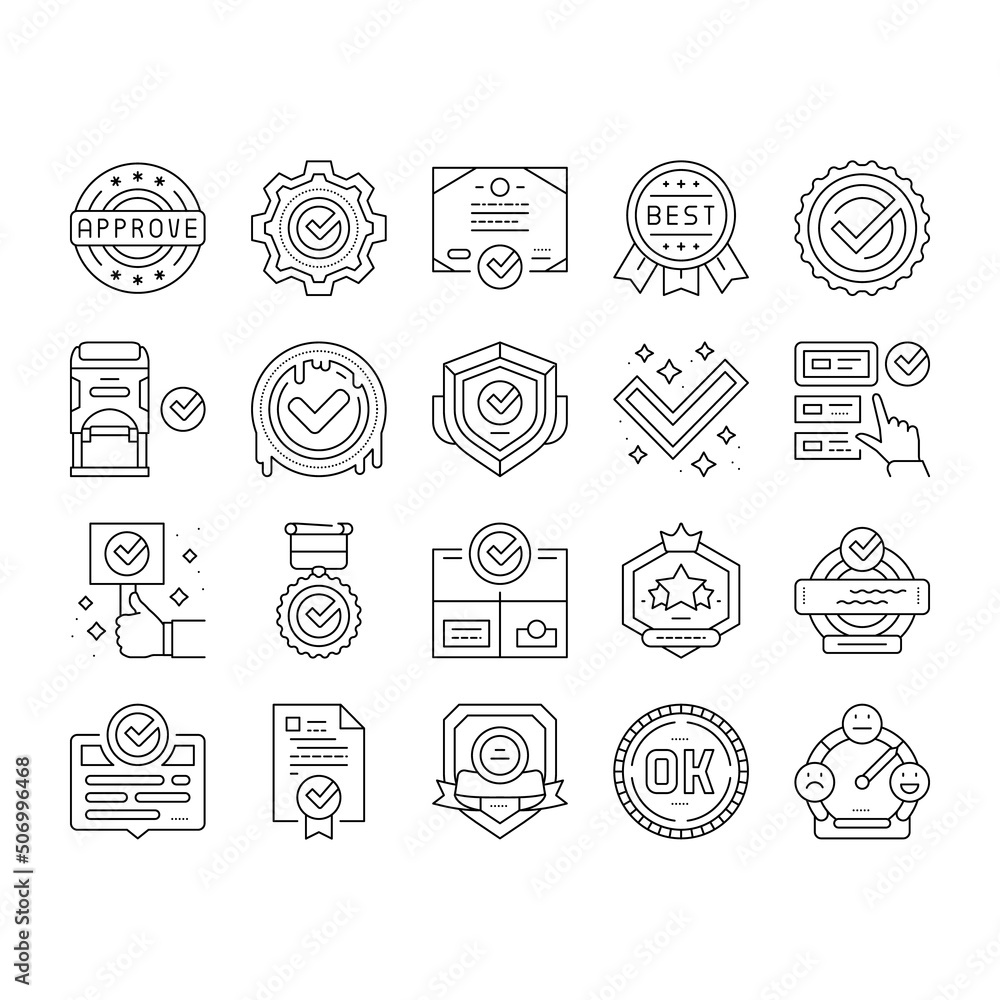 Quality Approve Mark And Medal Icons Set Vector Quality Approve Mark And Medal Icons Set Vector