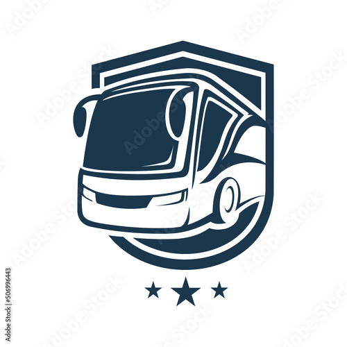 Travel bus illustration, logo on light background