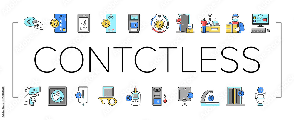 Contactless System Technology Icons Set Vector Contactless System Technology Icons Set Vector